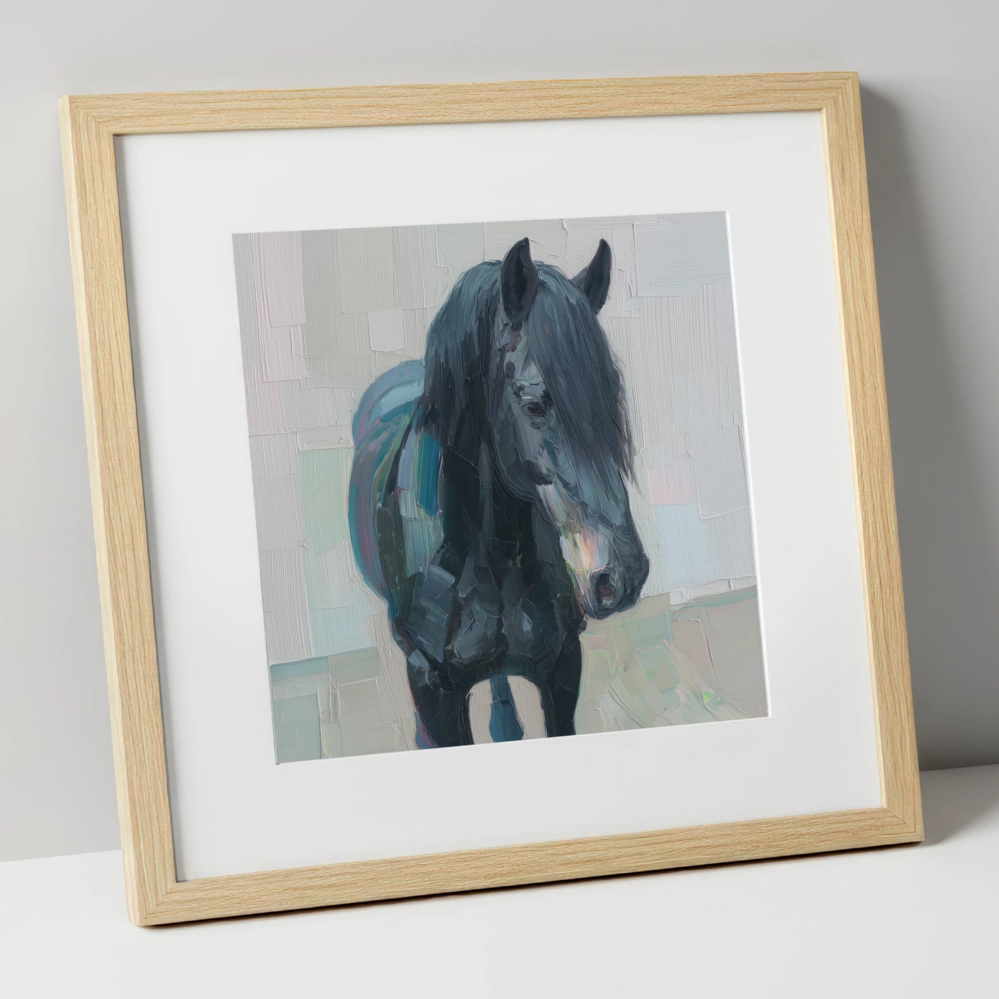 Textured Midnight Profile horse breed art print in natural frame