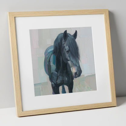 Textured Midnight Profile horse breed art print in natural frame