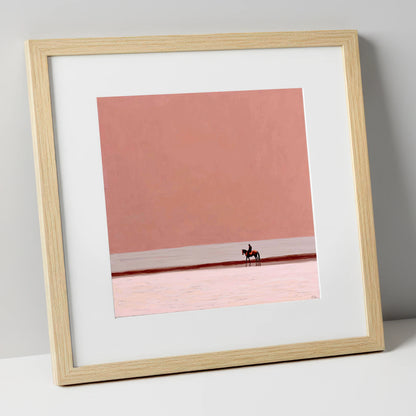 Solitary Rose Horizon horse landscape art print in natural frame