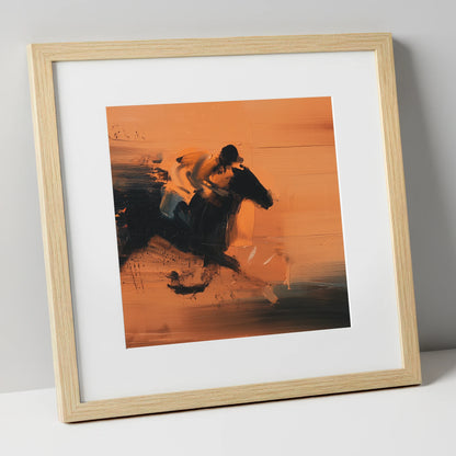 Amber Gallop racing horse art print in natural frame