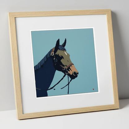 Cerulean Equine Profile horse portrait art print in natural frame