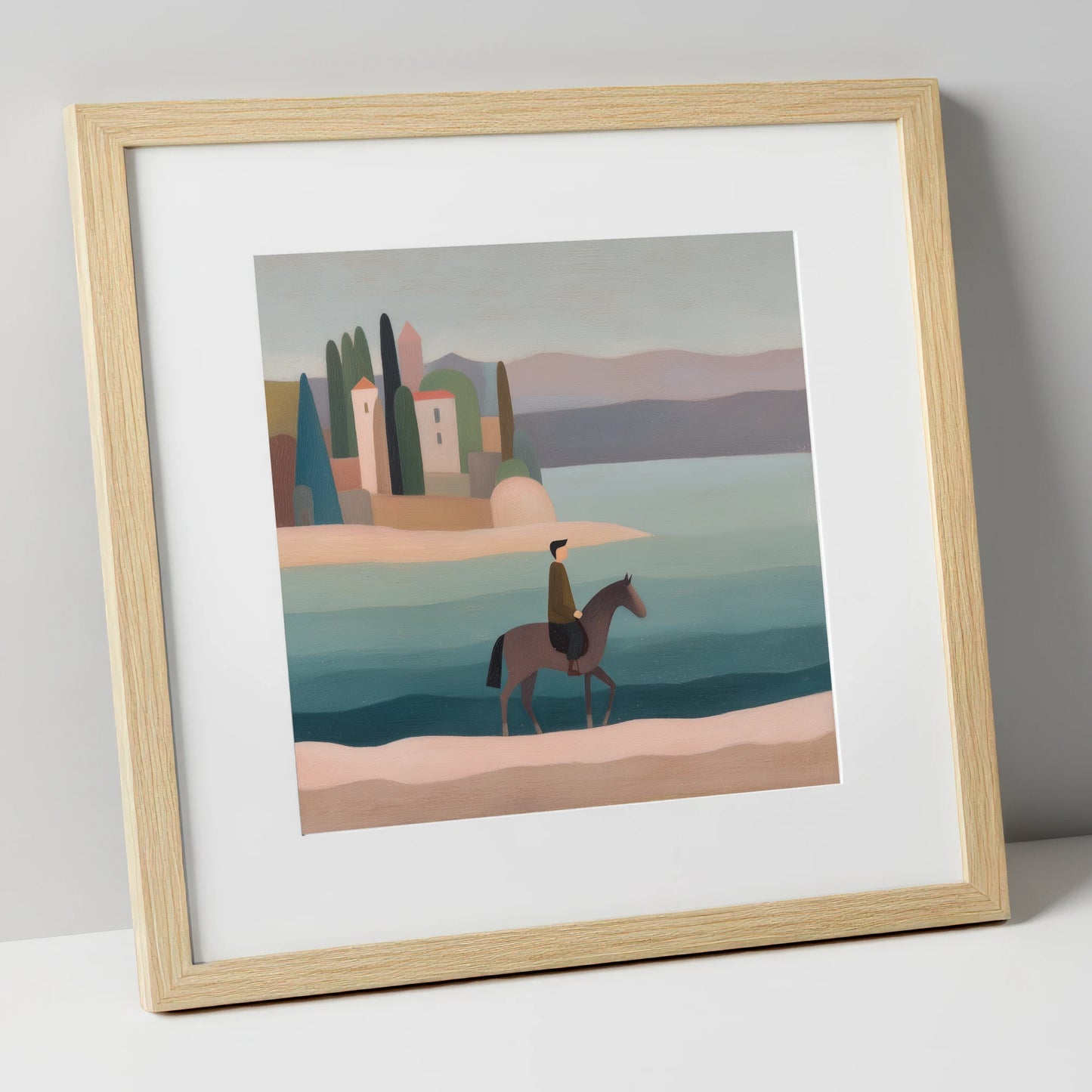The Painted Shore beach horse art print in natural frame