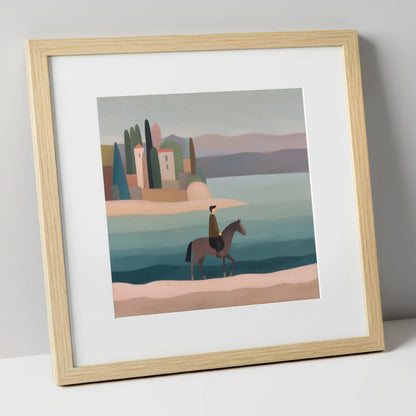 The Painted Shore beach horse art print in natural frame