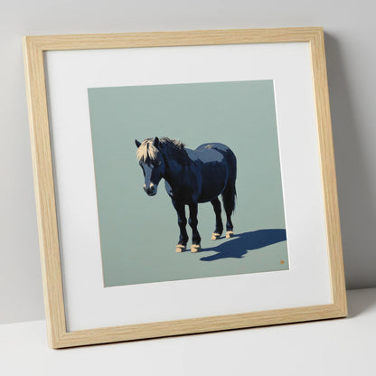 Midnight Blue Pony horse breed art print in natural frame