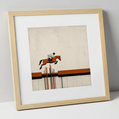 The Modernist Leap show jumping horse art print in natural frame