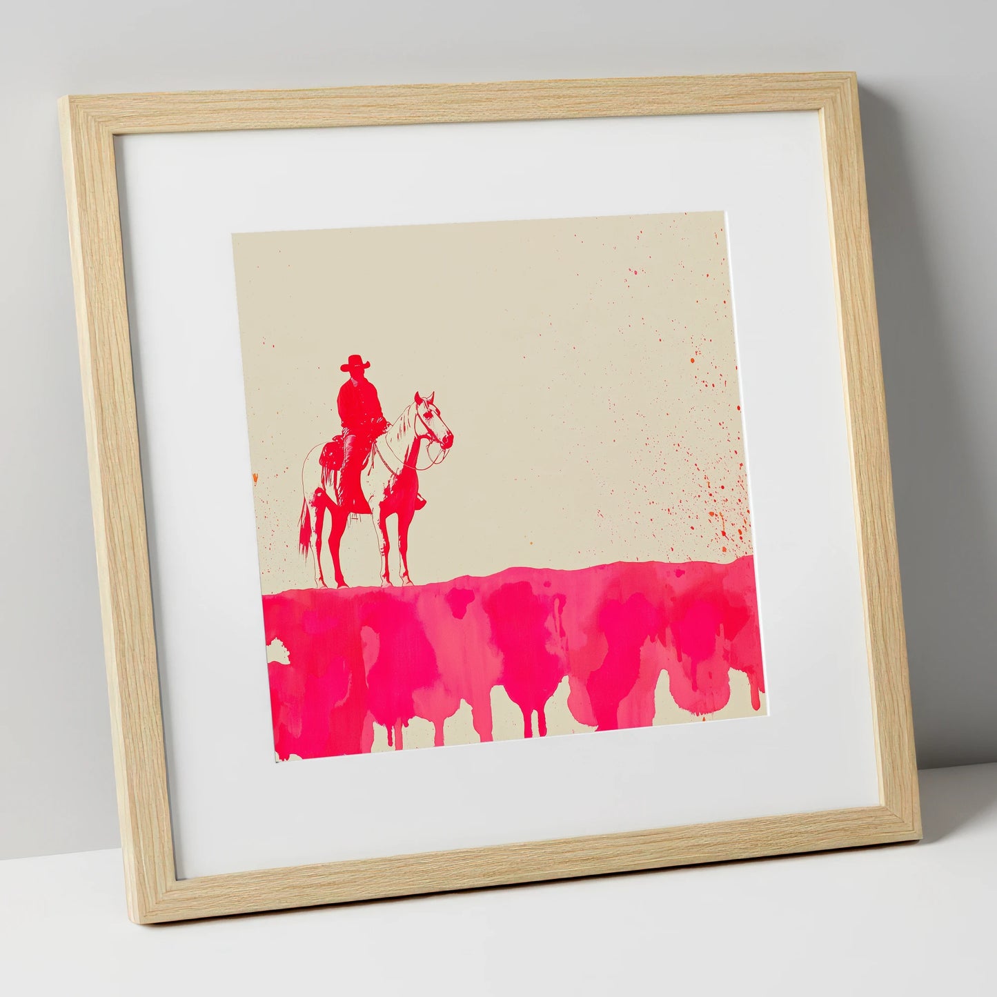Crimson Frontier western horse art print in natural frame