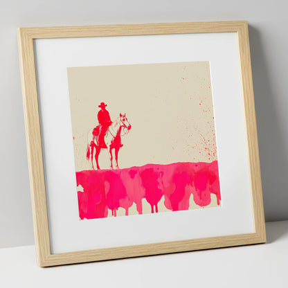 Crimson Frontier western horse art print in natural frame