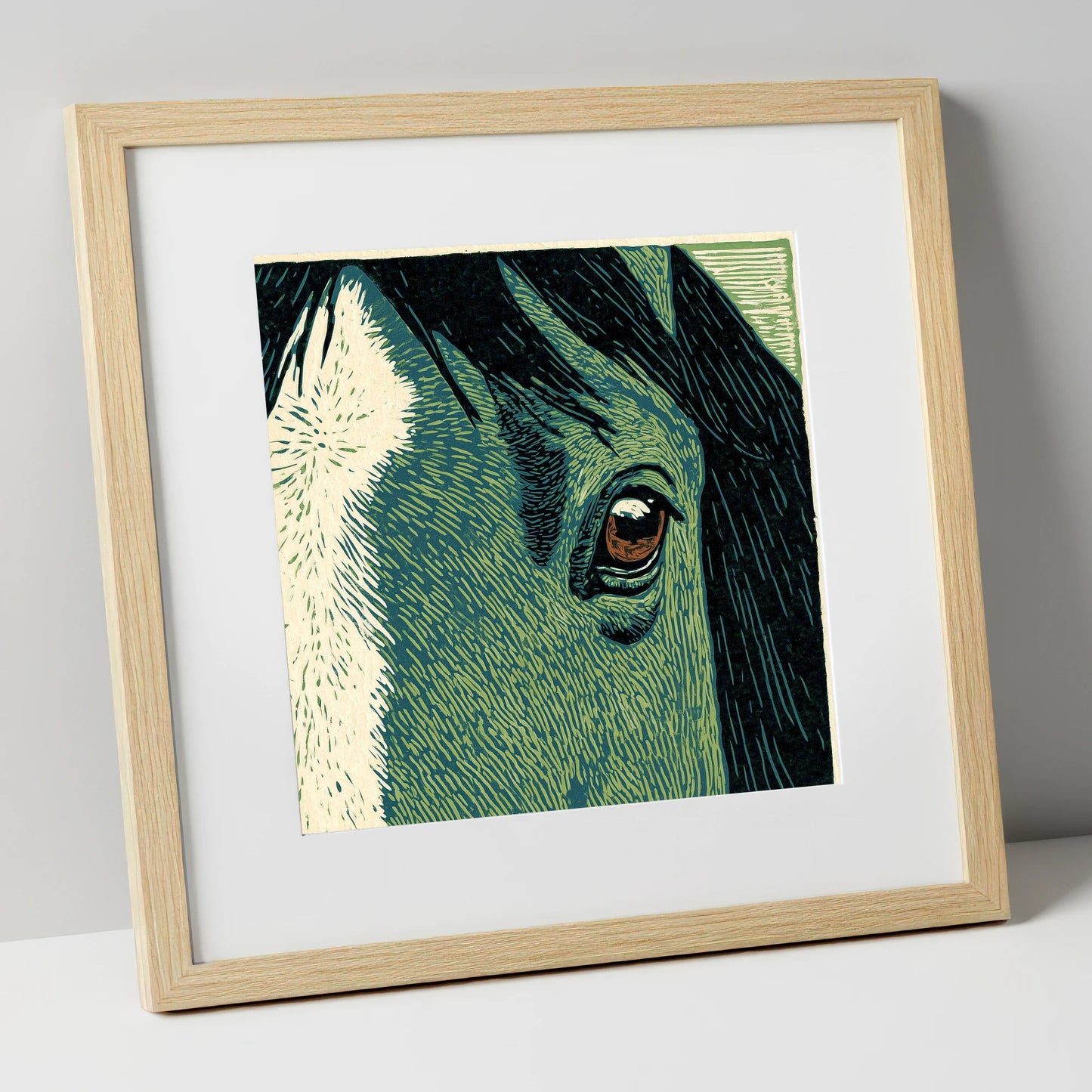 The Watchful Gaze horse portrait art print in natural frame