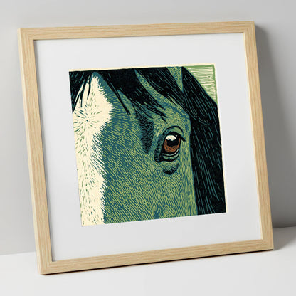 The Watchful Gaze horse portrait art print in natural frame