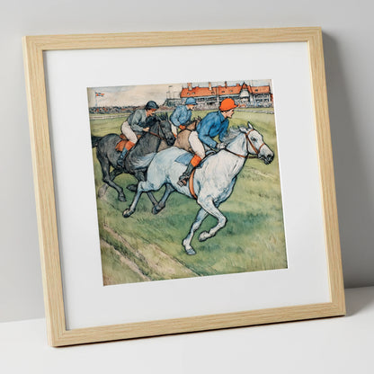 The Final Furlong racing horse art print in natural frame