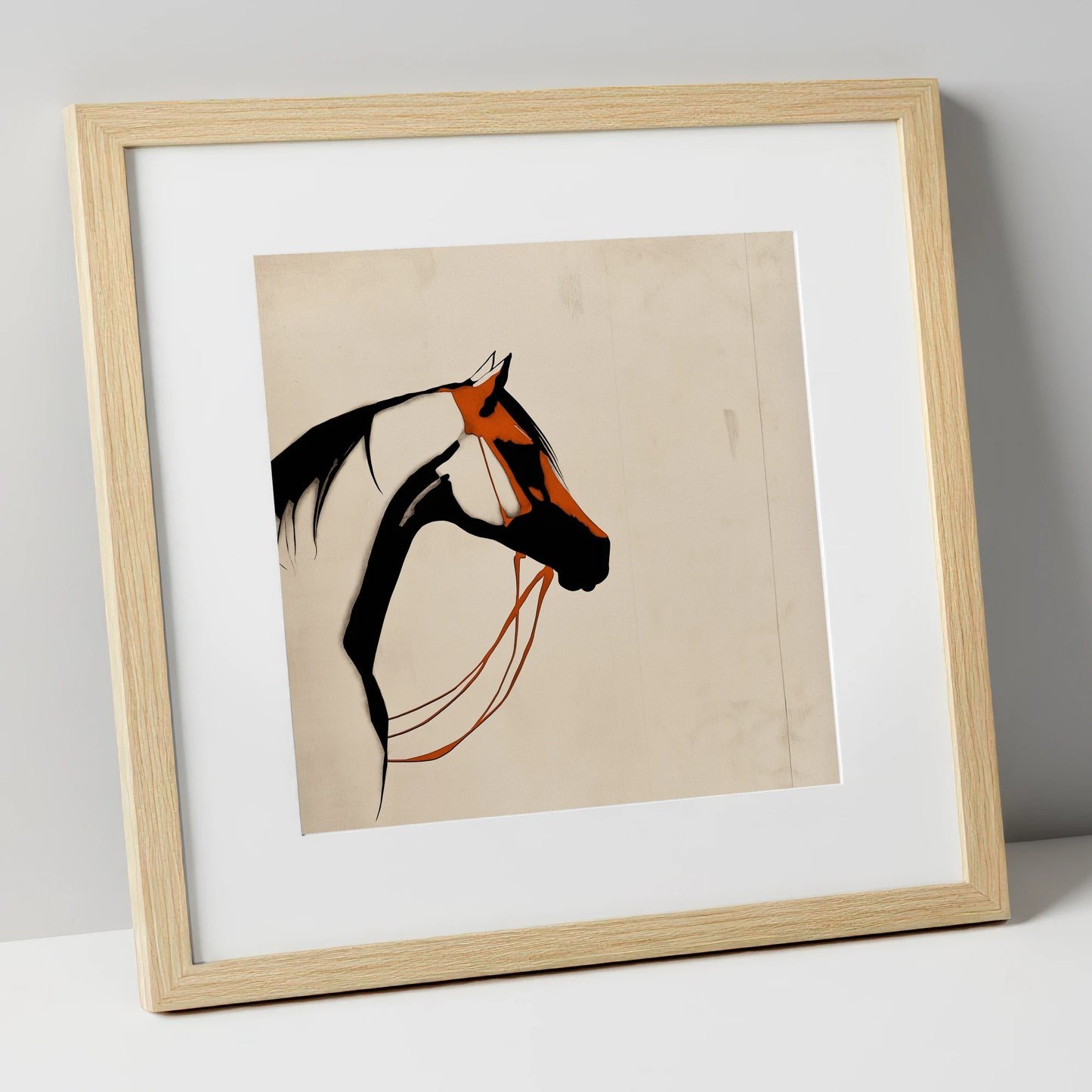 Rust and Ink Silhouette horse breed art print in natural frame