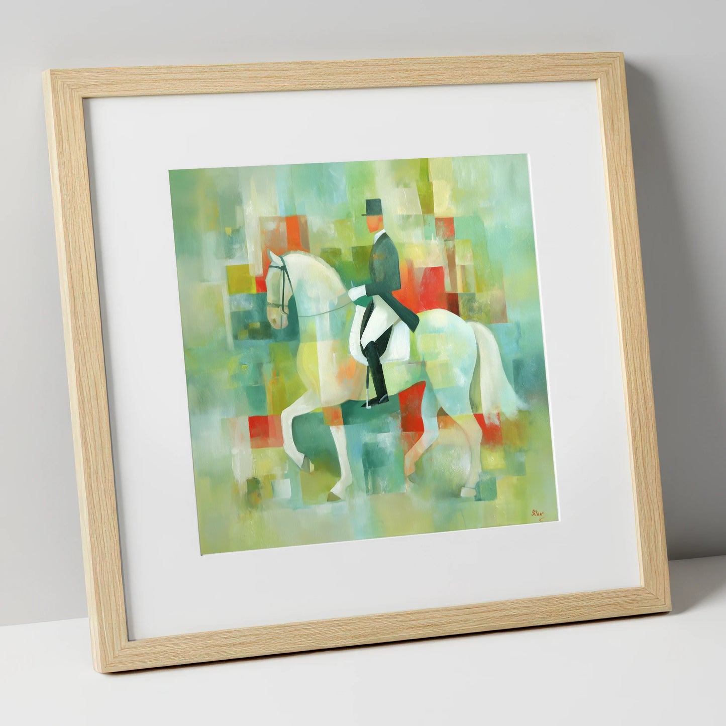Collected In Colour dressage horse art print in natural frame