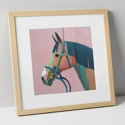Abstract Rose Profile horse portrait art print in natural frame