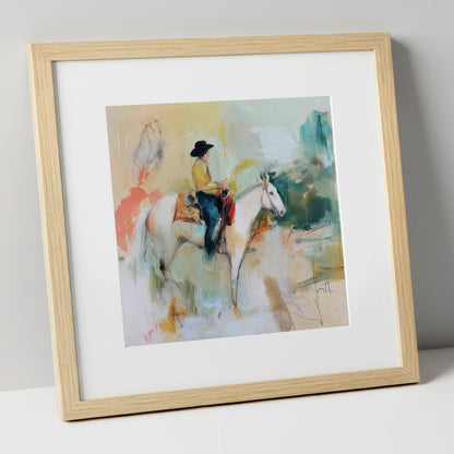 Painted Prairie Solitude western horse art print in natural frame