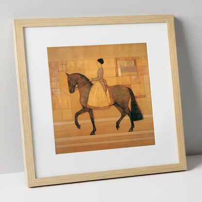 Golden Era Dressage dressage horse art print in natural frame