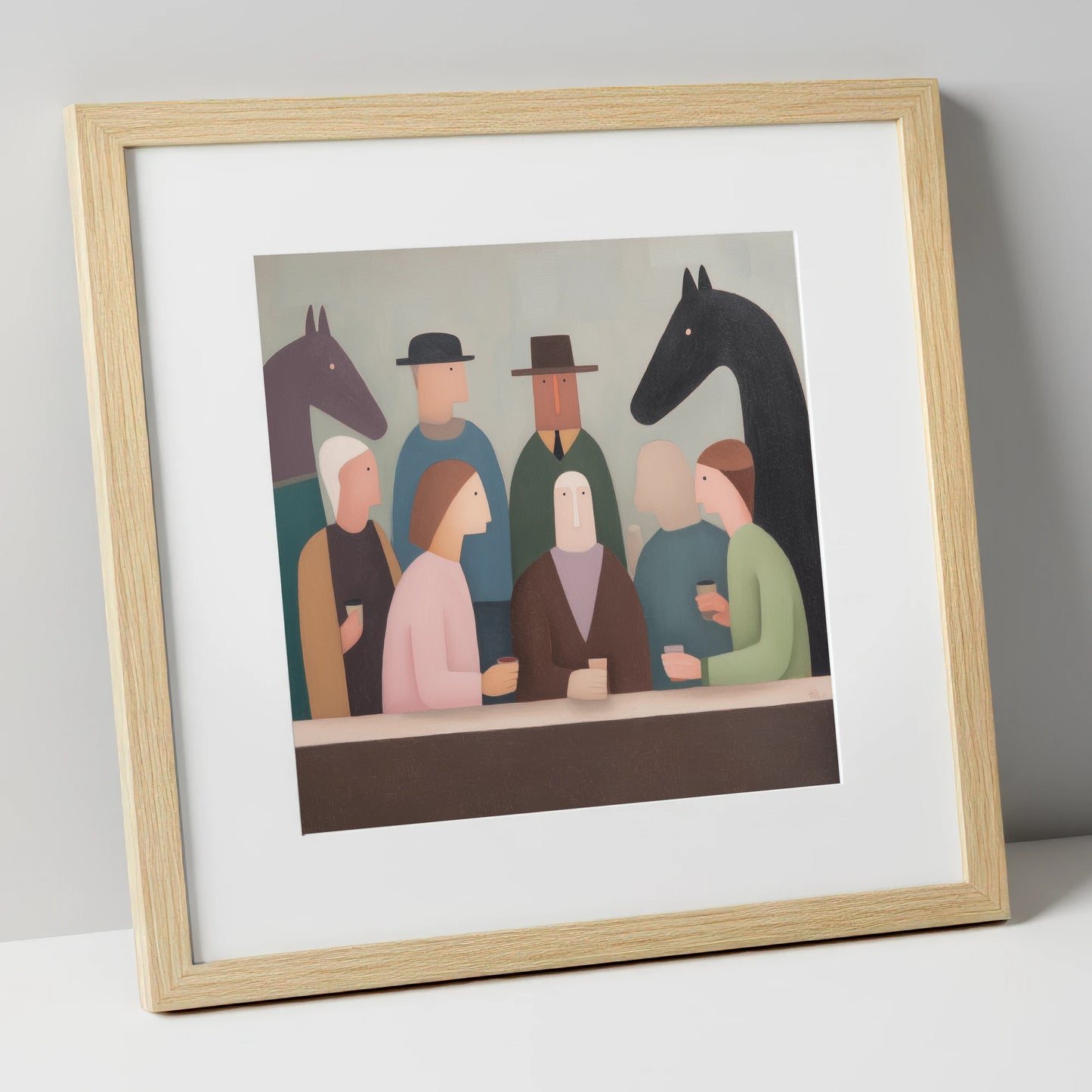 After the Last Race racing horse art print in natural frame