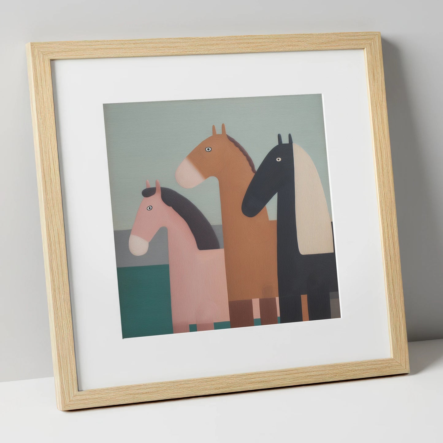 Muted Companions horse landscape art print in natural frame