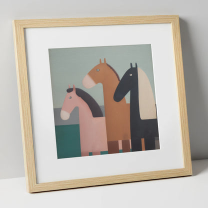 Muted Companions horse landscape art print in natural frame