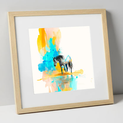 Vibrant Grey Reflection horse portrait art print in natural frame
