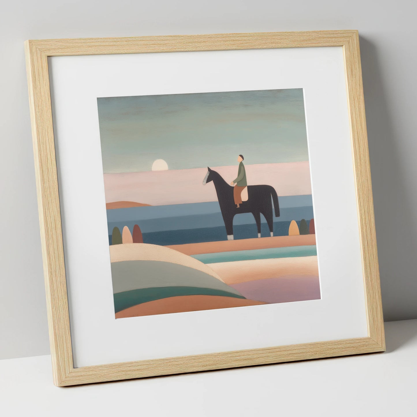 Tranquil Beach Hack beach horse art print in natural frame