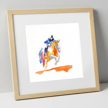 Flight In Colour show jumping horse art print in natural frame