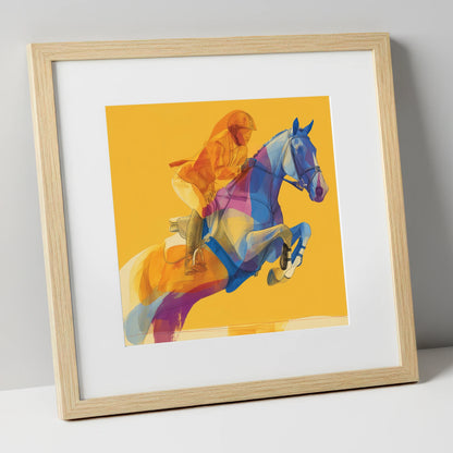 Vivid Ascent show jumping horse art print in natural frame