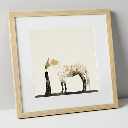 The Golden Bond horse & rider art print in natural frame