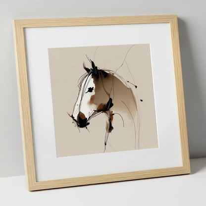 Sepia Equine Spirit horse portrait art print in natural frame