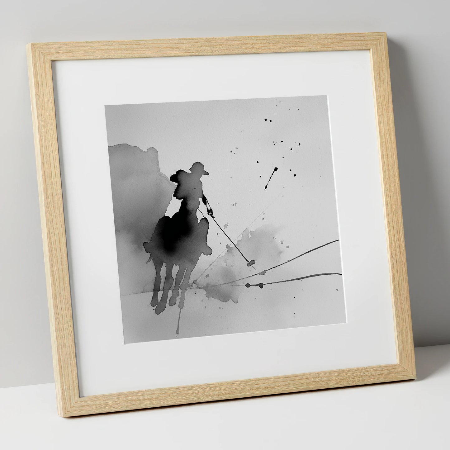 Dynamic Polo Strike polo horse art print in natural frame