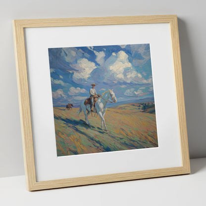 Under Western Skies western horse art print in natural frame