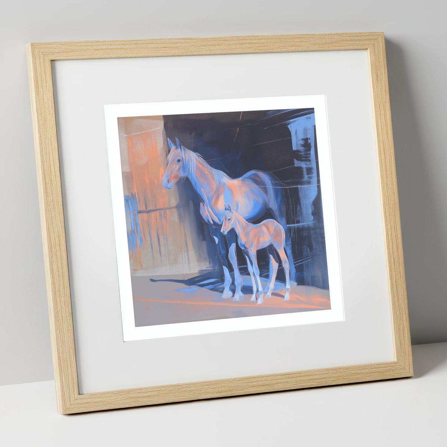Luminous Mare And Foal mare & foal art print in natural frame