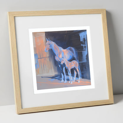 Luminous Mare And Foal mare & foal art print in natural frame