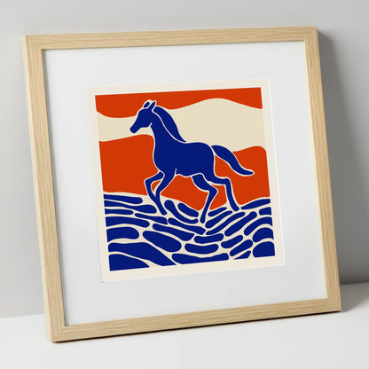 Cobalt Spirit Across the Plains wild horses art print in natural frame