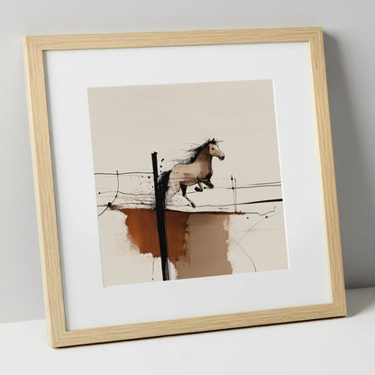 Clearing the Boundary show jumping horse art print in natural frame