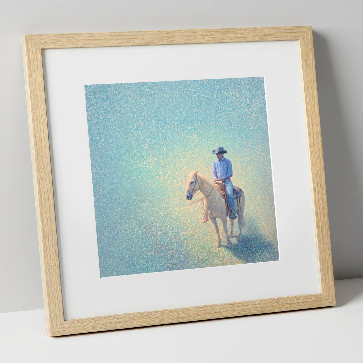 Luminous Solitude western horse art print in natural frame