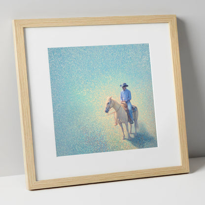 Luminous Solitude western horse art print in natural frame