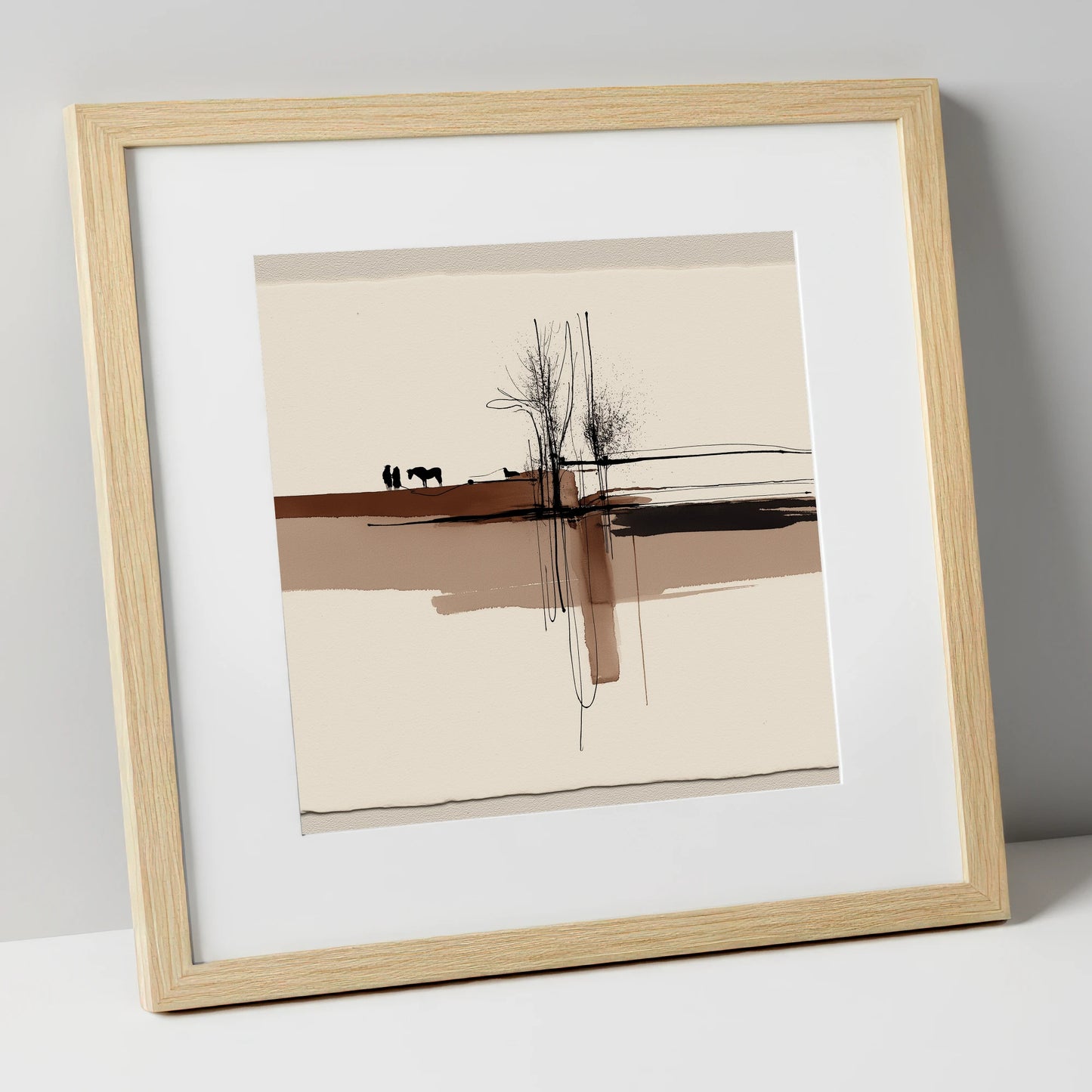 Horizon Bond horse & rider art print in natural frame
