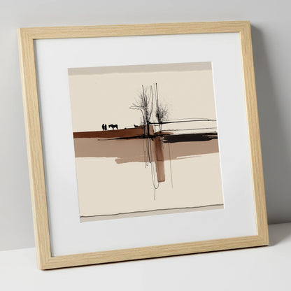 Horizon Bond horse & rider art print in natural frame