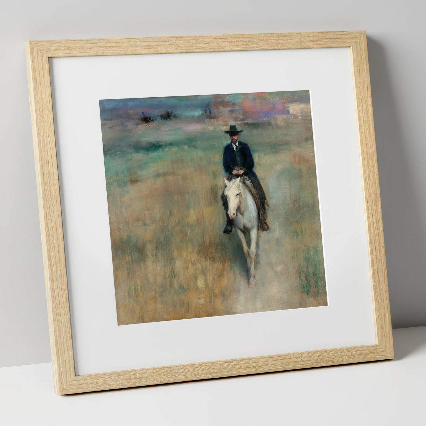 Solitary Trail Rider western horse art print in natural frame