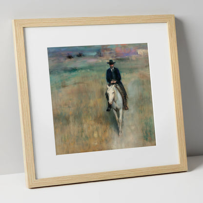 Solitary Trail Rider western horse art print in natural frame