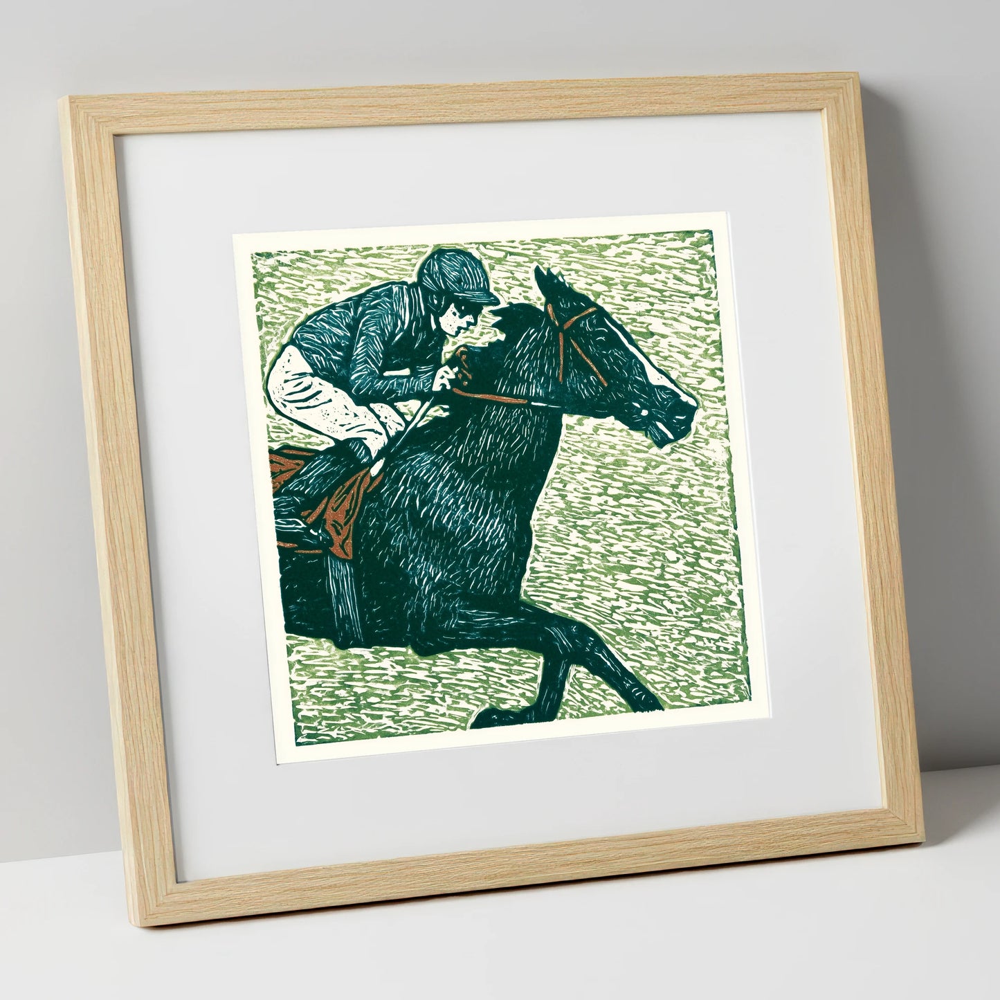 The Final Furlong racing horse art print in natural frame