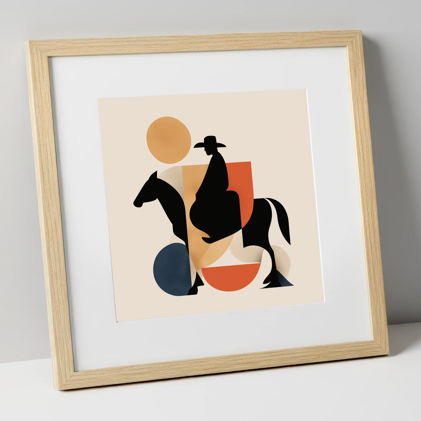 Geometric Western Rider western horse art print in natural frame