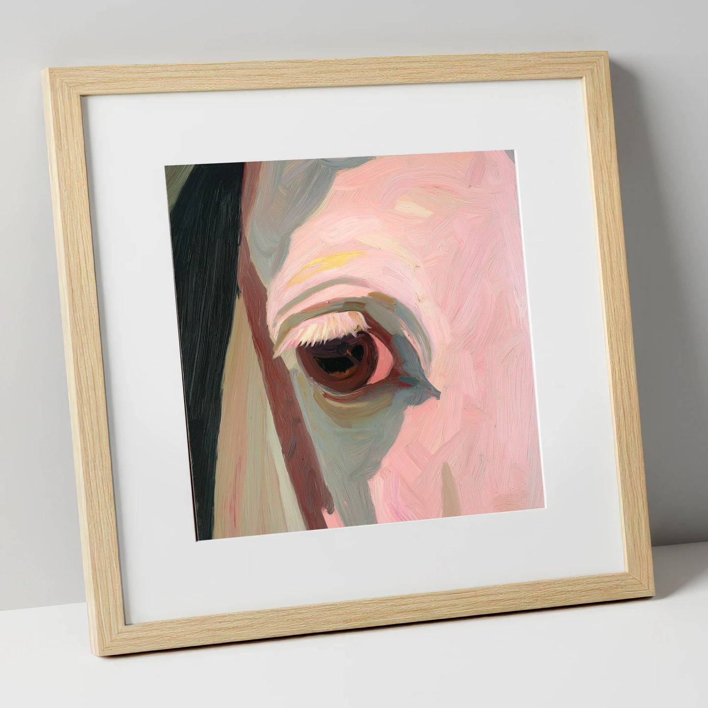 A Gentle Gaze horse portrait art print in natural frame