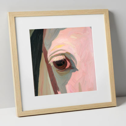 A Gentle Gaze horse portrait art print in natural frame