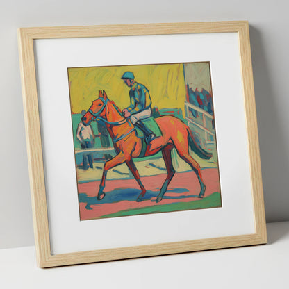 The Bold Contender racing horse art print in natural frame