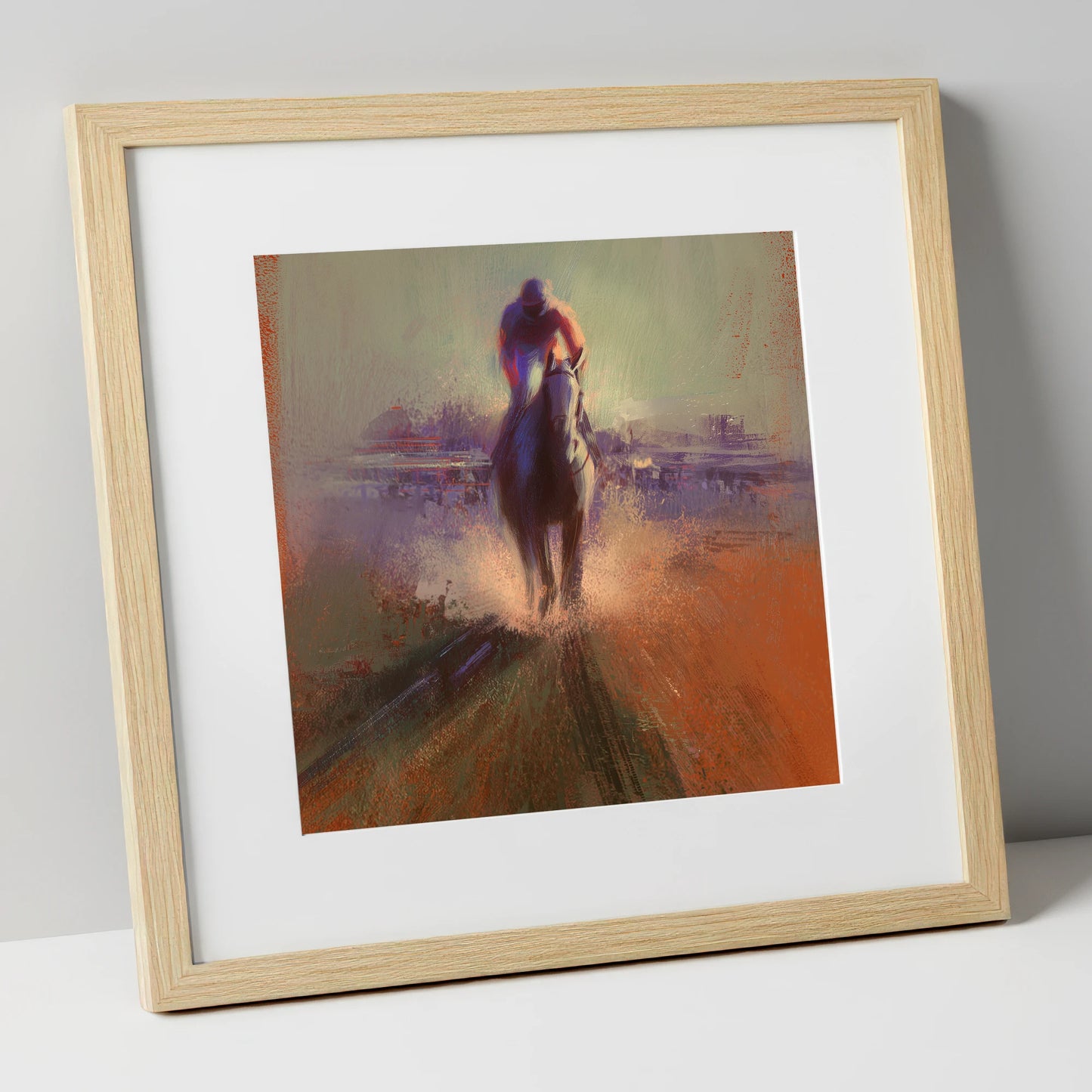 The Final Furlong racing horse art print in natural frame