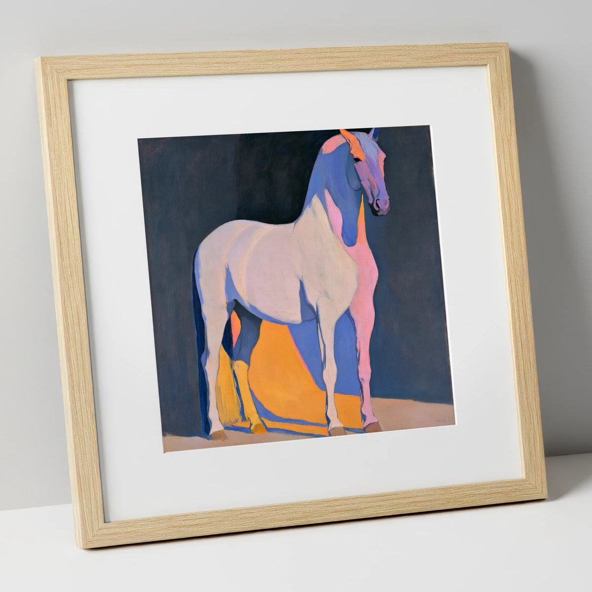 Modern Abstract Painted Grey Horse horse breed art print in natural frame
