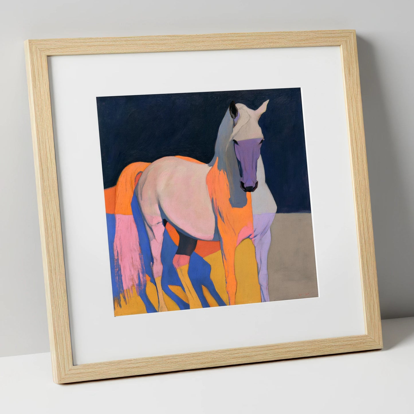 Colourful Abstract Grey Horse horse breed art print in natural frame