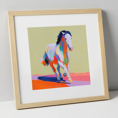 Technicolour Canter horse breed art print in natural frame