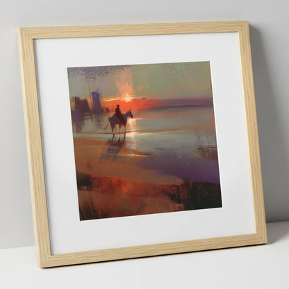 Crimson Horizon Ride horse landscape art print in natural frame
